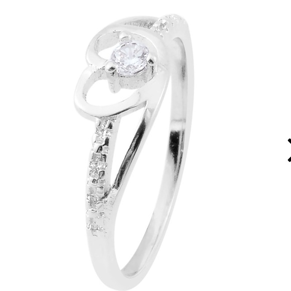 Sim Dia.Heart Split Ring in Platinum Bond Brass - Picture 2 of 4